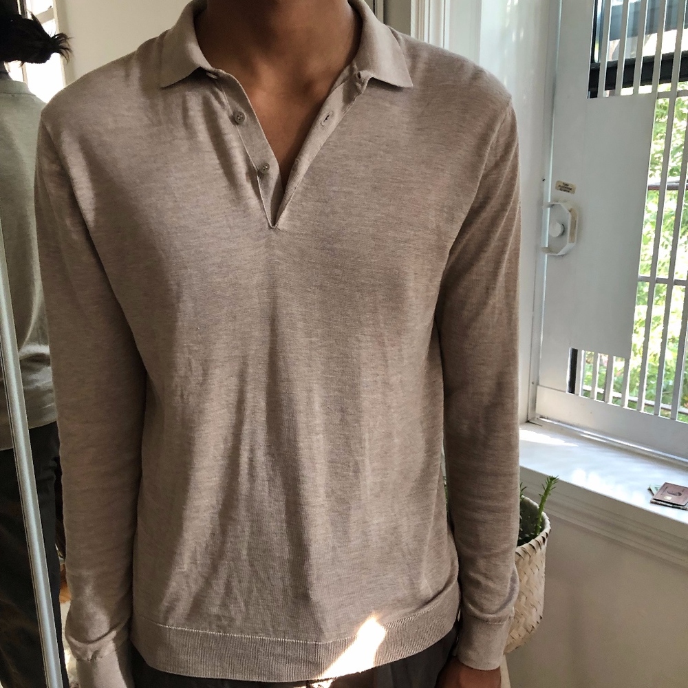 COS Tan Long Sleeve Polo Silk/Cotton SMALL